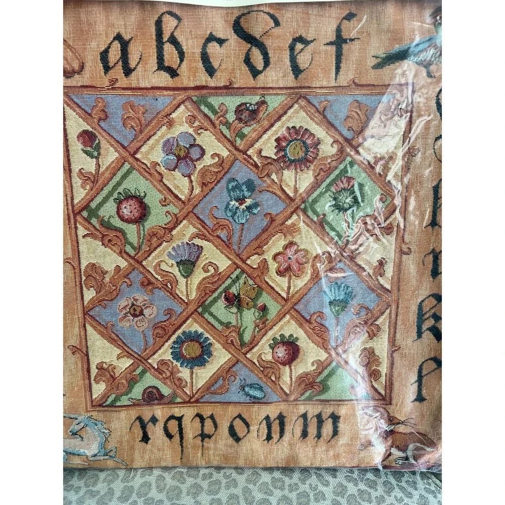 Historic Scotland Gothic Tapestry Pillow Cover Medieval Floral Rabbit Bird 19x19